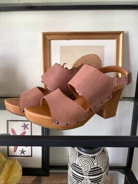 Korks by Kork-Ease Leather Wood Clog Sandals Womens 11 Slingback Platform